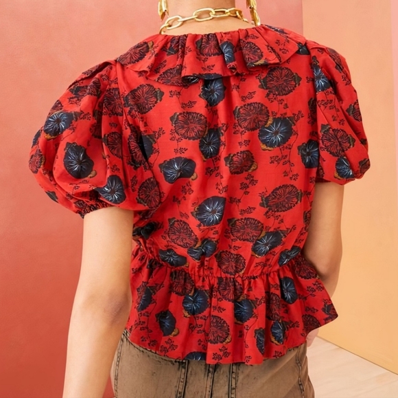Ulla Johnson Nadya Poppy Blouse Red Floral Size 4 - Picture 7 of 8